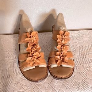 Super Cute Light Orange Leather Born’ Flower Slide Sandals - 39 (8)